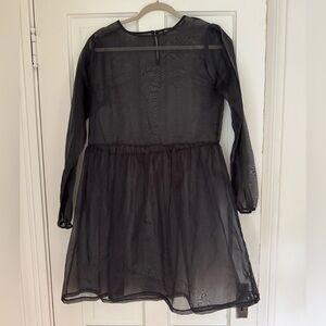Black Zara Sheer Organza Long Sleeve Babydoll Dress Overlay Size Small